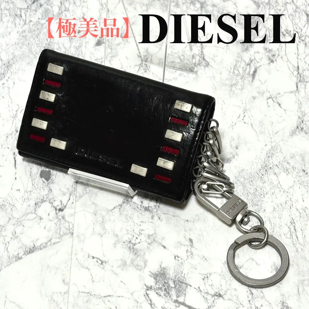 [Extremely beautiful] Diesel key case black leather 6-row