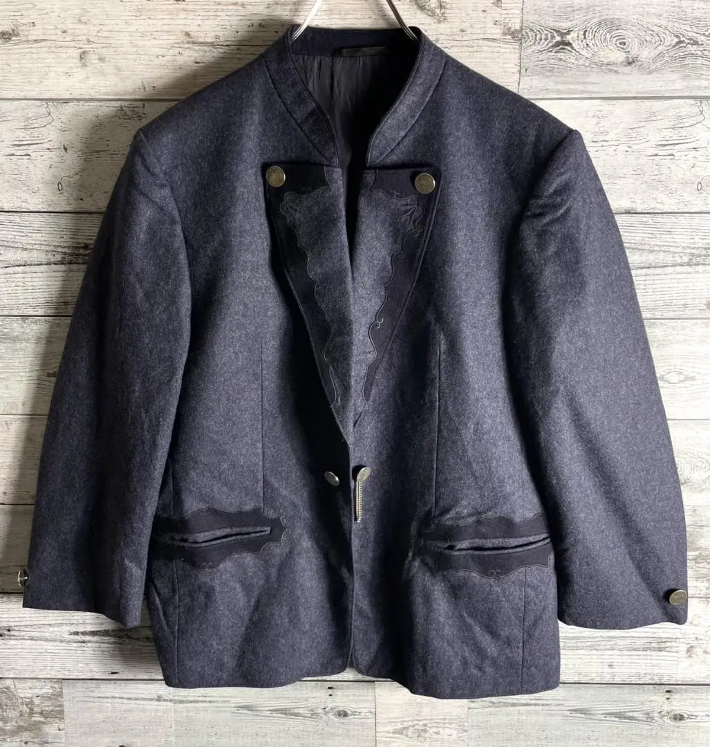 [Good condition] Tyrolean jacket Mao Collar Wool 100 Embroidered Women's L equivalent | 【美品】チロリアンジャケット　マオカラー　ウール100　刺繍　レディースL相当