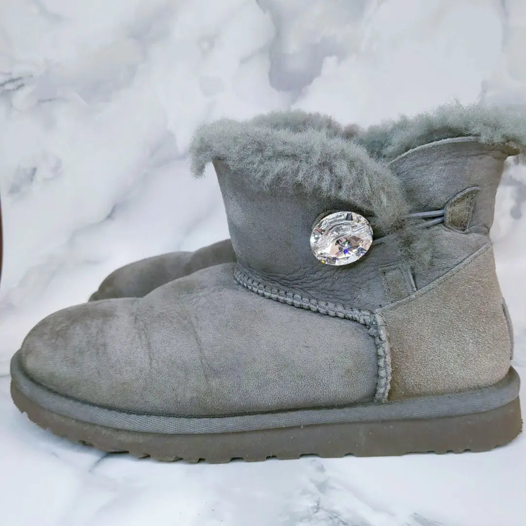 UGG Agu Swarovsky Mouton Boots Mini Bore Gray 23cm Box