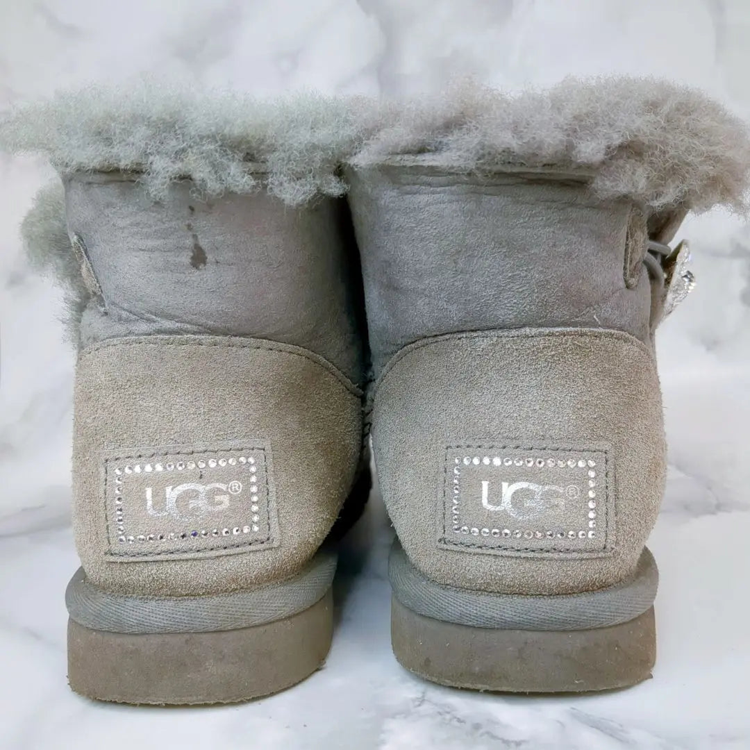 UGG Agu Swarovsky Mouton Boots Mini Bore Gray 23cm Box