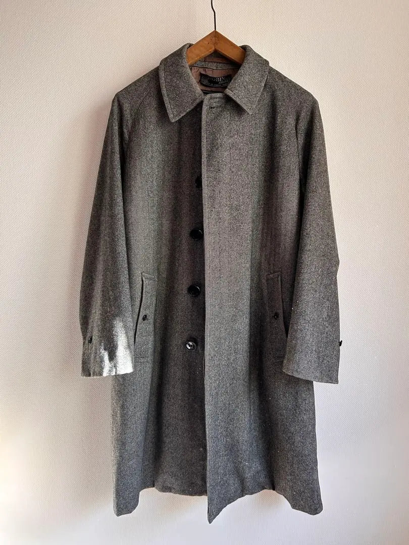 60s70s Burberry Single Sleeve Herringbone Stainless Steel Collar Coat