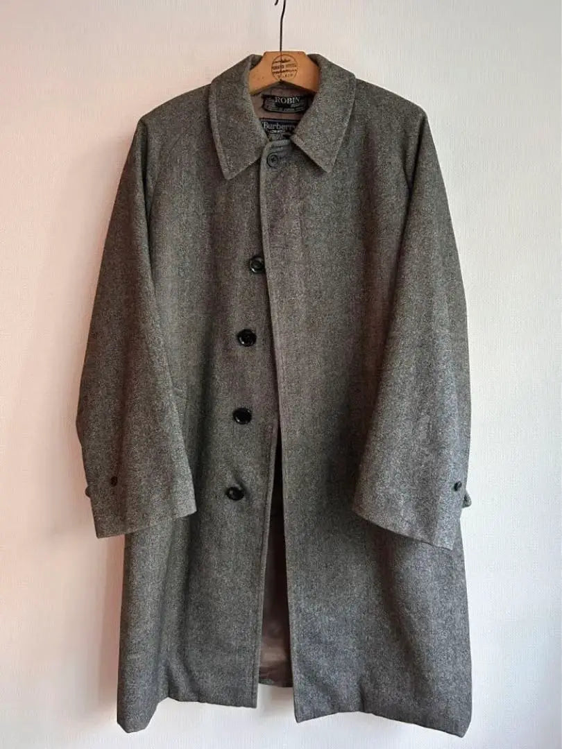 60s70s Burberry Single Sleeve Herringbone Stainless Steel Collar Coat