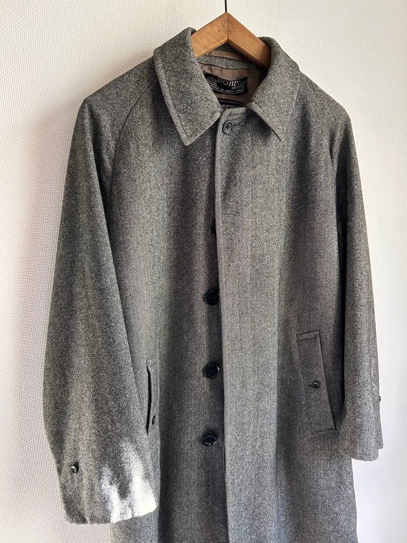 60s70s Burberry Single Sleeve Herringbone Stainless Steel Collar Coat