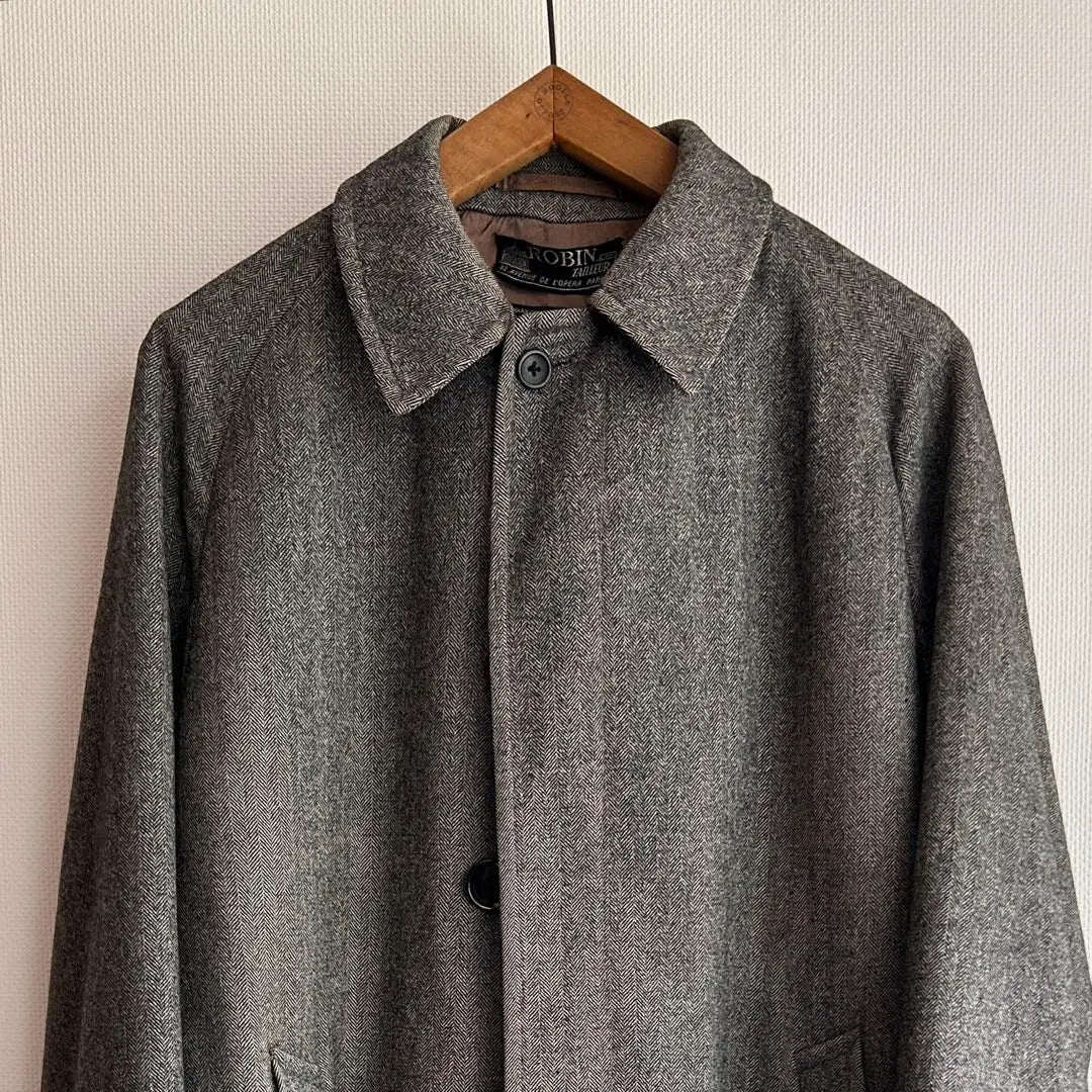 60s70s Burberry Single Sleeve Herringbone Stainless Steel Collar Coat