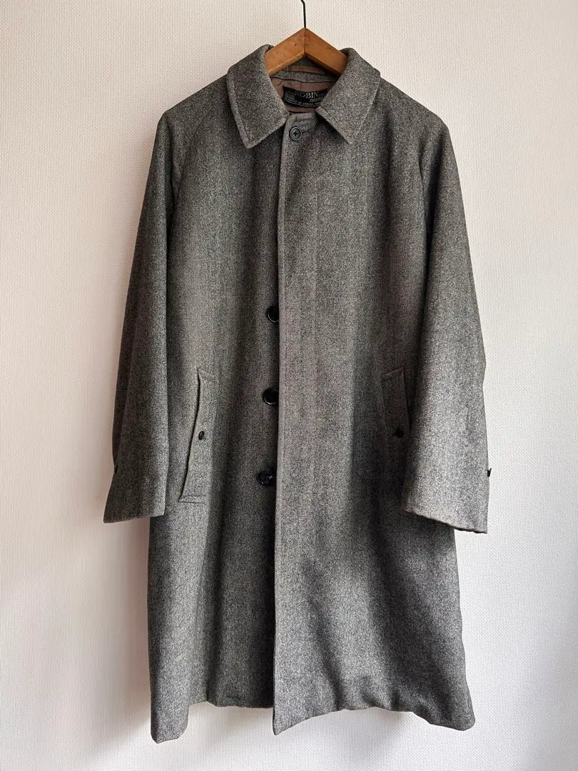 60s70s Burberry Single Sleeve Herringbone Stainless Steel Collar Coat