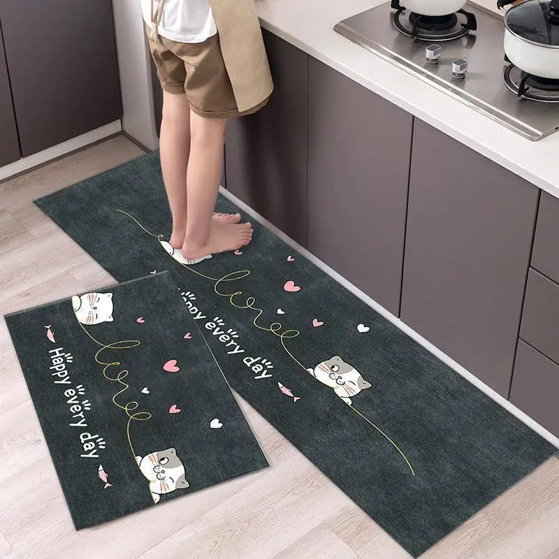 Juego de 2 piezas con estampado de gatos, alfombrilla de cocina, alfombrilla de baño, alfombrilla de cocina, antideslizante