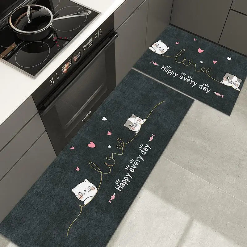 Cat pattern 2-piece set, kitchen mat, bath mat, kitchen mat, non-slip