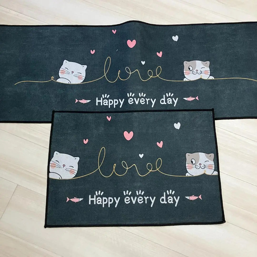 Cat pattern 2-piece set, kitchen mat, bath mat, kitchen mat, non-slip