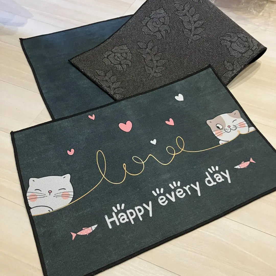 Cat pattern 2-piece set, kitchen mat, bath mat, kitchen mat, non-slip