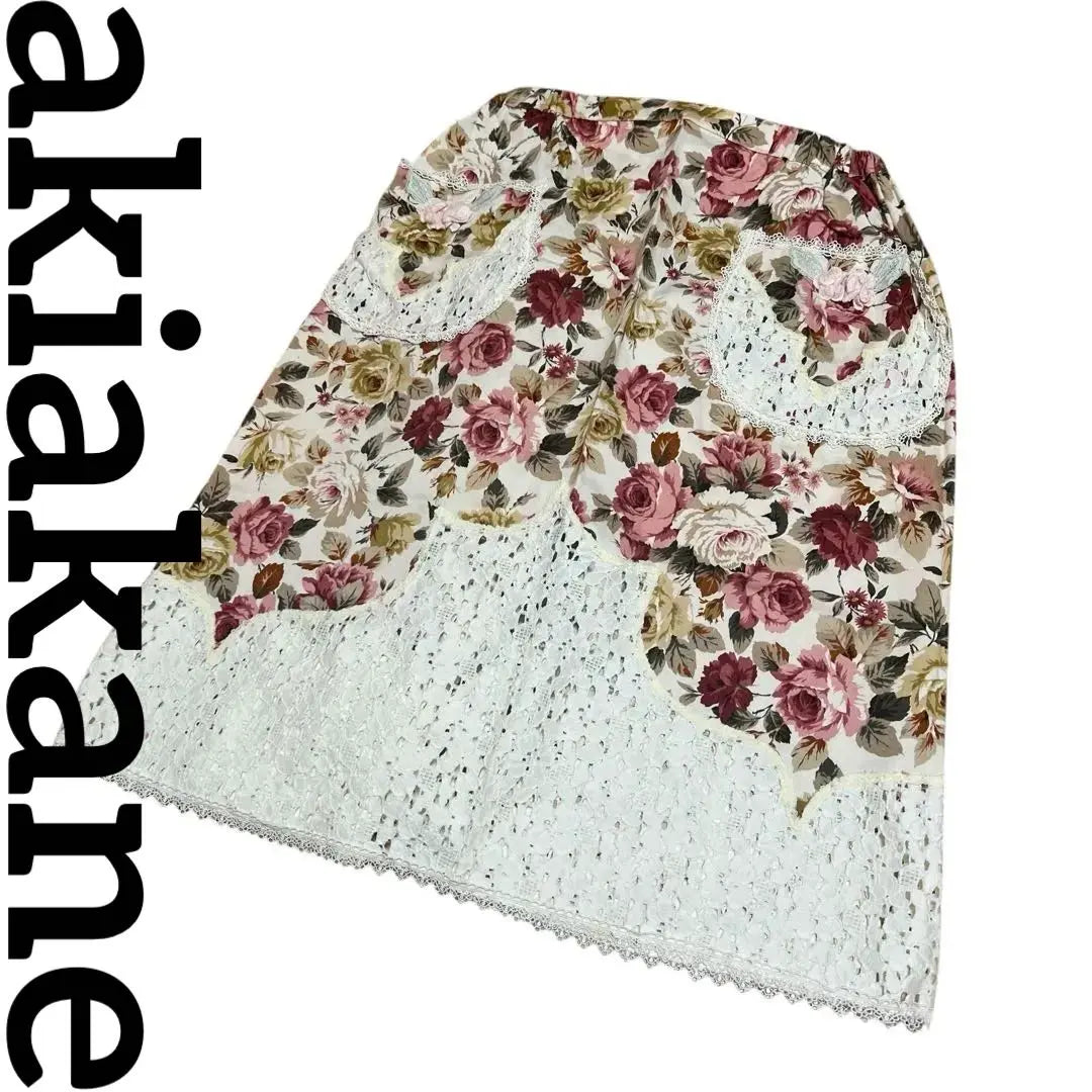 "akiakane" Floral x Lace Combination Waist Apron | " akiakane アキアカネ " 花柄xレースコンビ　腰エプロン