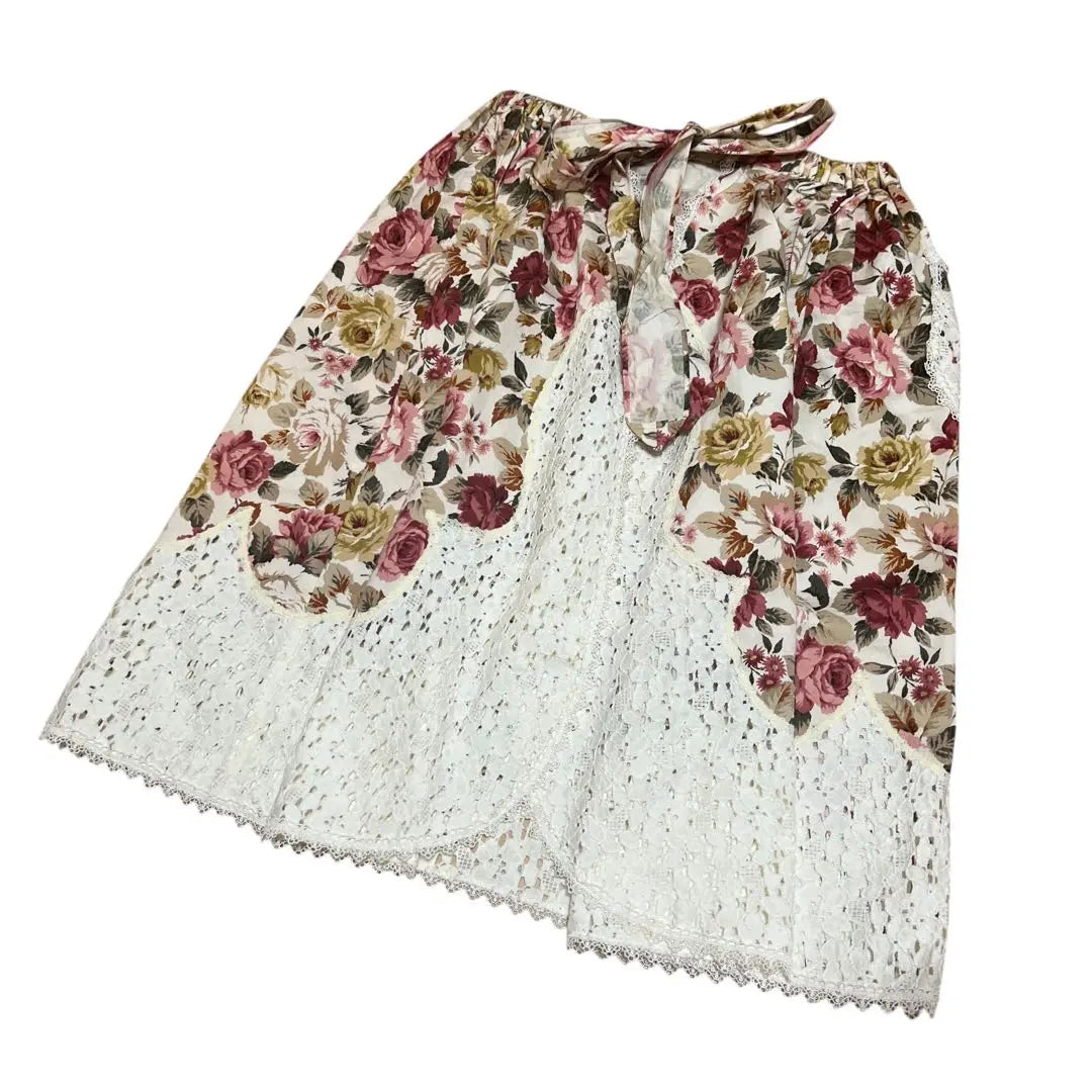 "akiakane" Floral x Lace Combination Waist Apron | " akiakane アキアカネ " 花柄xレースコンビ　腰エプロン