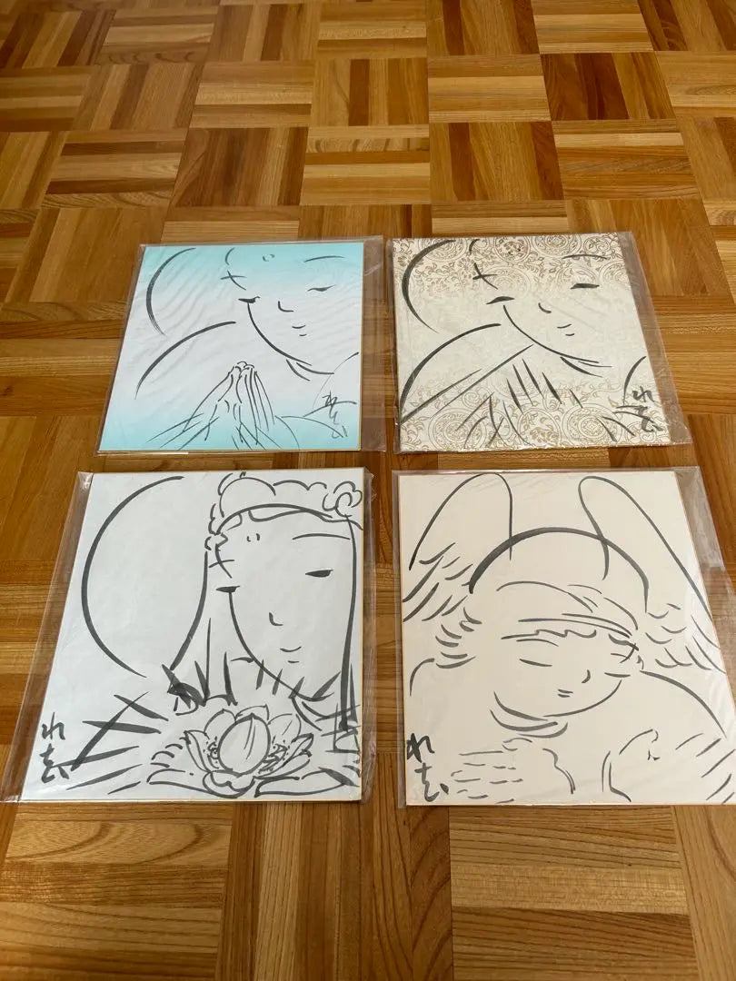 Artist Sankaido Suiage, handwritten, colored paper, set of 4, soothing