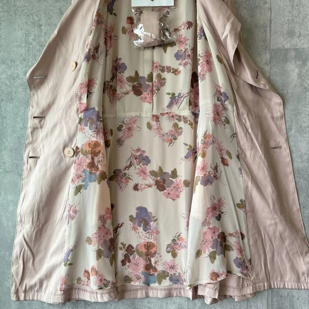 Proportions Trench Coat S Pink Thin Floral Pattern Roll-up Sleeves with Belt