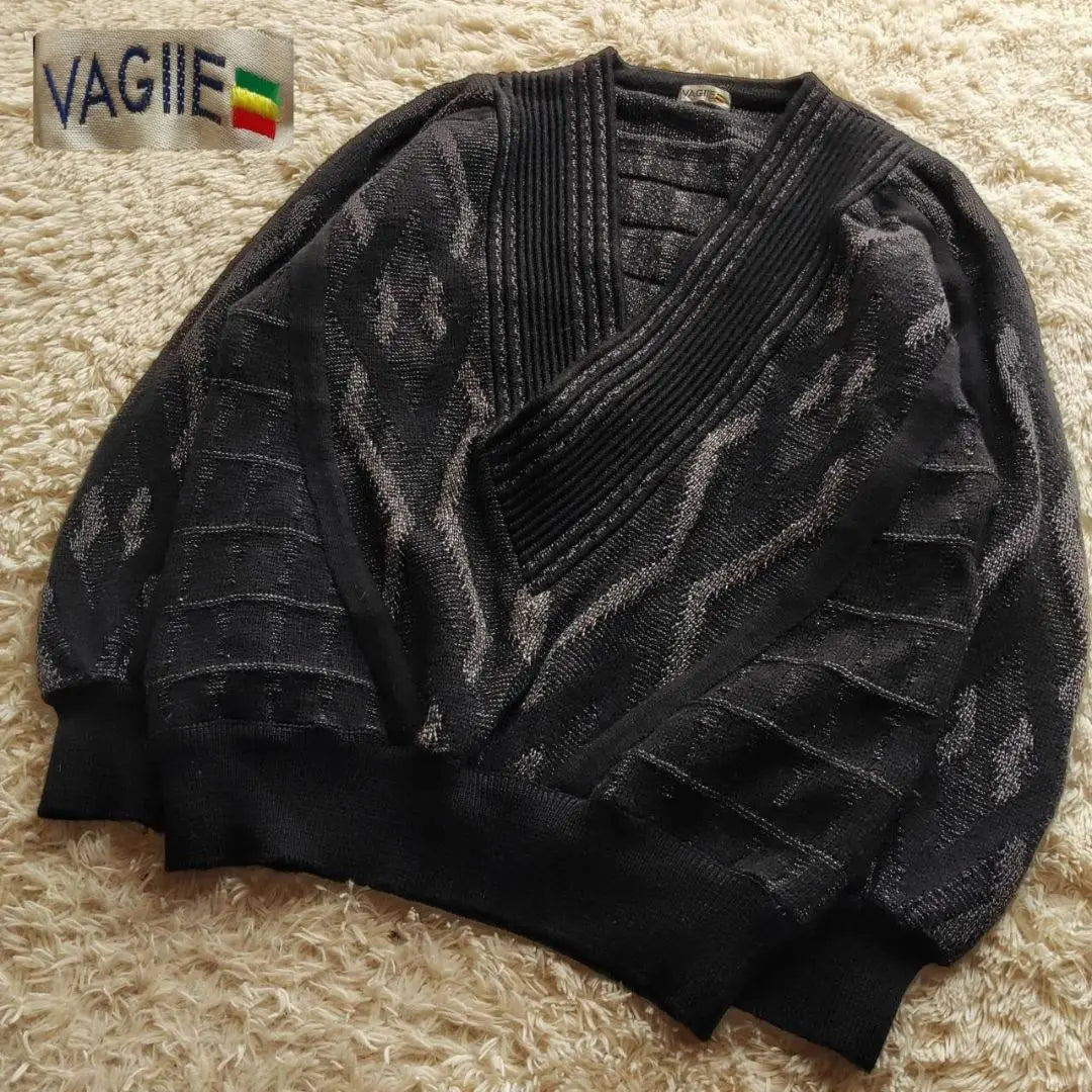 [VAGIIE] Crazy Pattern V-Neck Knit Sweater Thick Vintage