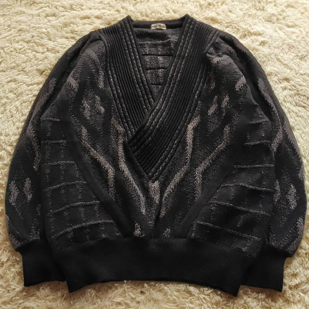 [VAGIIE] Crazy Pattern V-Neck Knit Sweater Thick Vintage