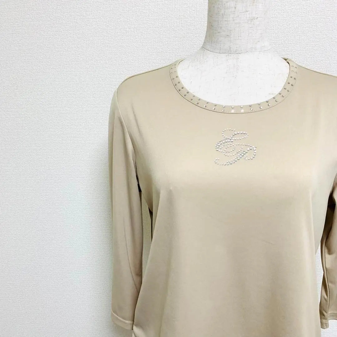 Designer Metal Stone Logo Crew Neck Long Sleeve Bijoux T-shirt Cut and Sew