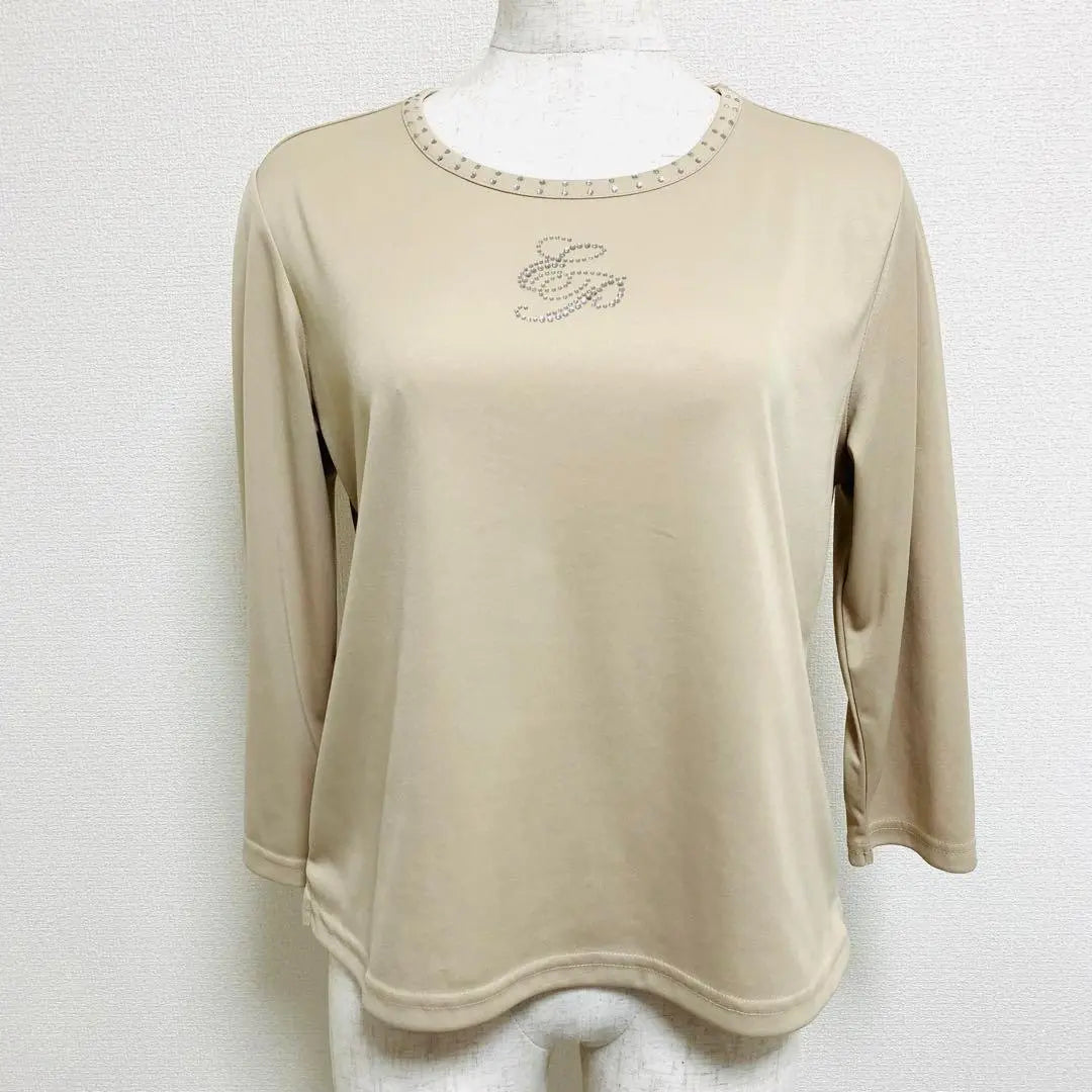 Designer Metal Stone Logo Crew Neck Long Sleeve Bijoux T-shirt Cut and Sew