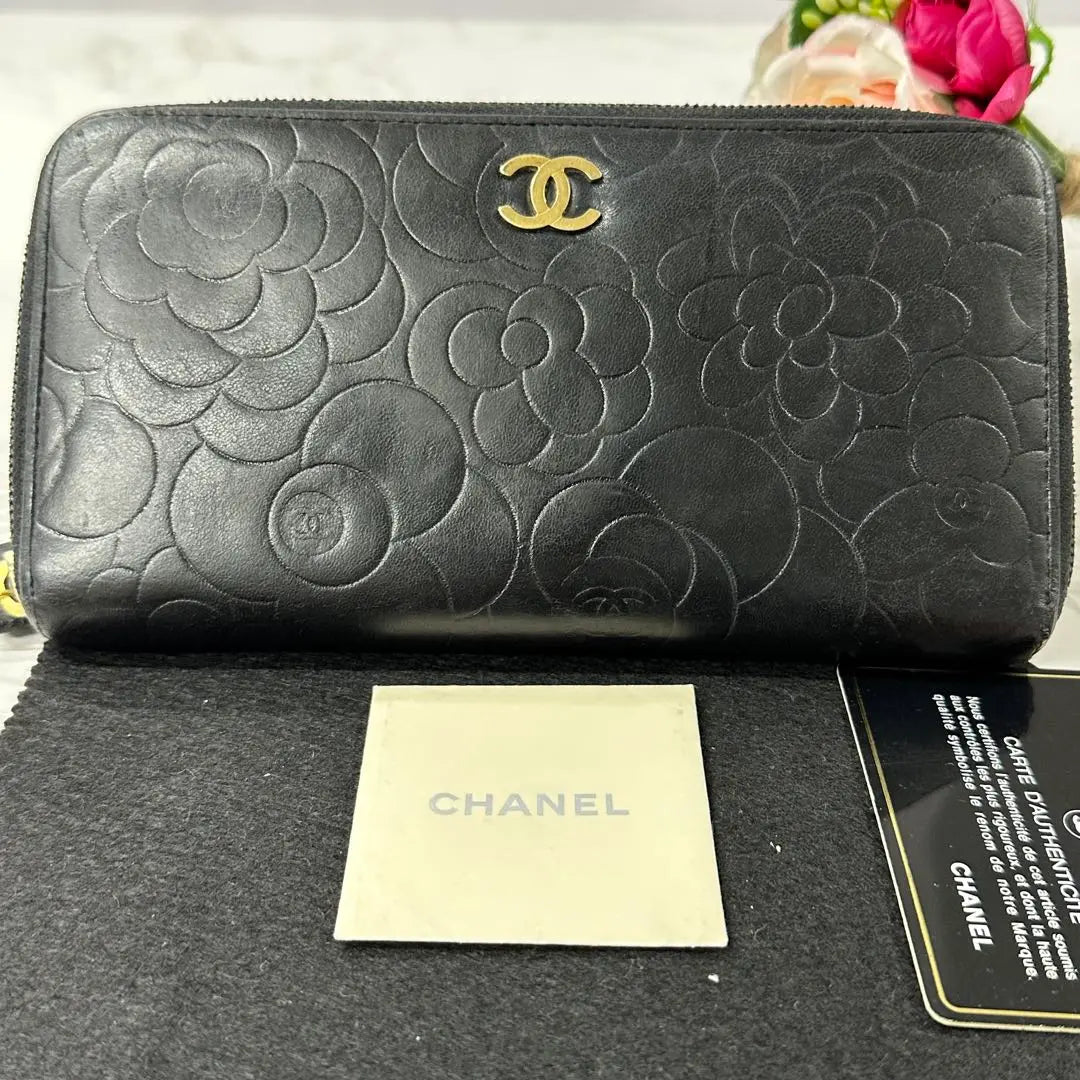 Like new!! ️ CHANEL Wallet Long Wallet Camellia Round Zipper