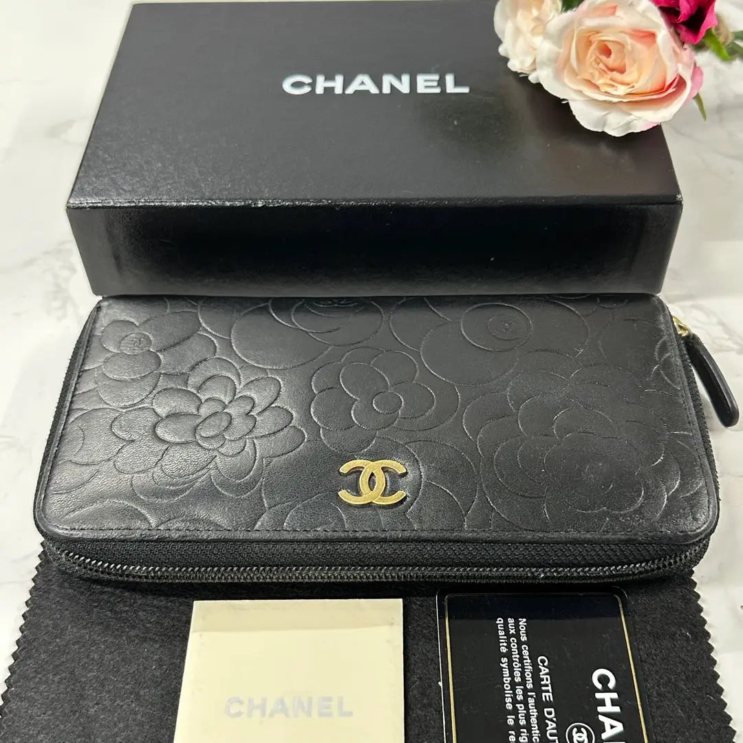 Like new!! ️ CHANEL Wallet Long Wallet Camellia Round Zipper