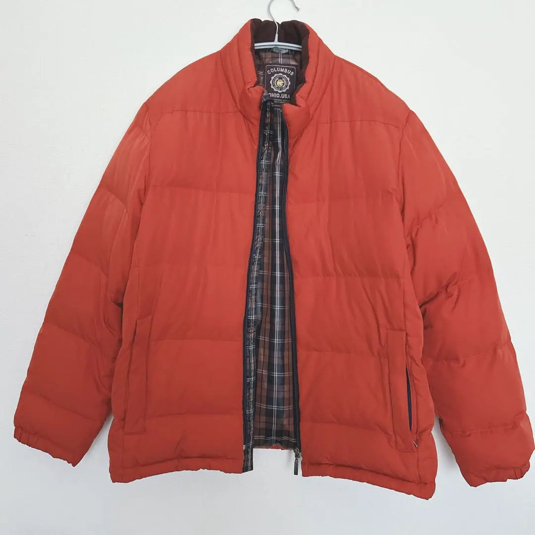 [GOLDEN BEAR] Red down jacket plaid pattern L 90% down