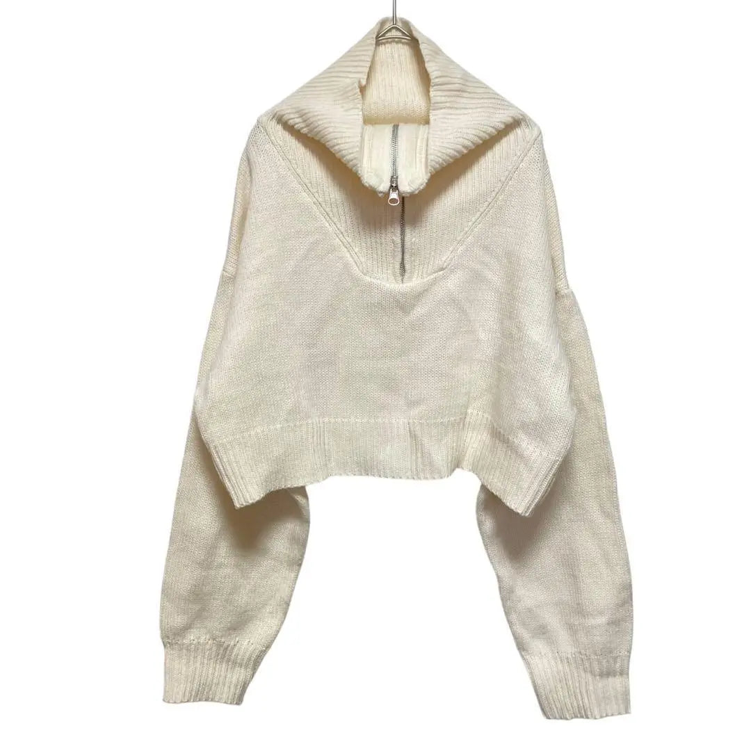 Wego Half Zip Compact Knit [F] Short length Casual Cream