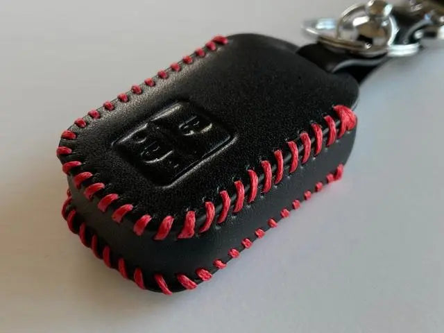 Cowhide Just Fit Wagon R Smart Key Case Hustler Black Sewing Thread Red 2