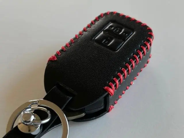 Cowhide Just Fit Wagon R Smart Key Case Hustler Black Sewing Thread Red 2