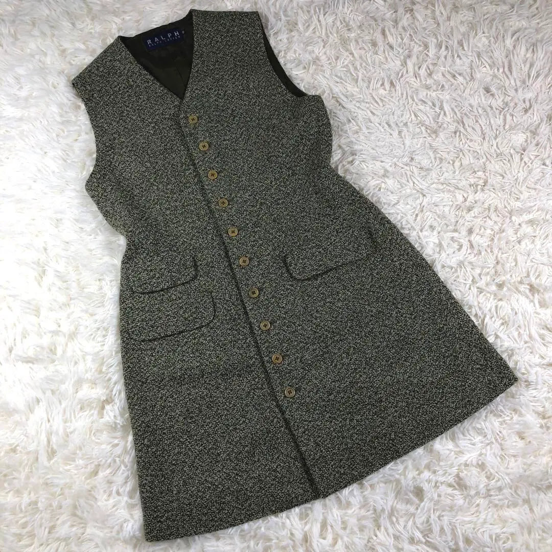 [Productos extremadamente hermosos ✨] Ralph Lauren Tweed Long Jiru Best Khaki equivalente a 9 m | 【極美品✨】ラルフローレン ツイード ロングジレ ベスト カーキ 9 M相当