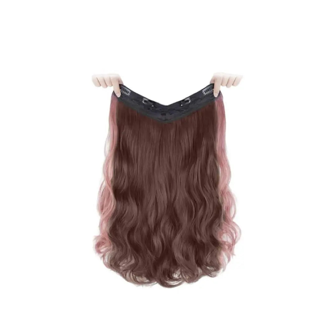 Extensions, neck wig, neck extensions, curly hair, 50cm, dark brown, pink