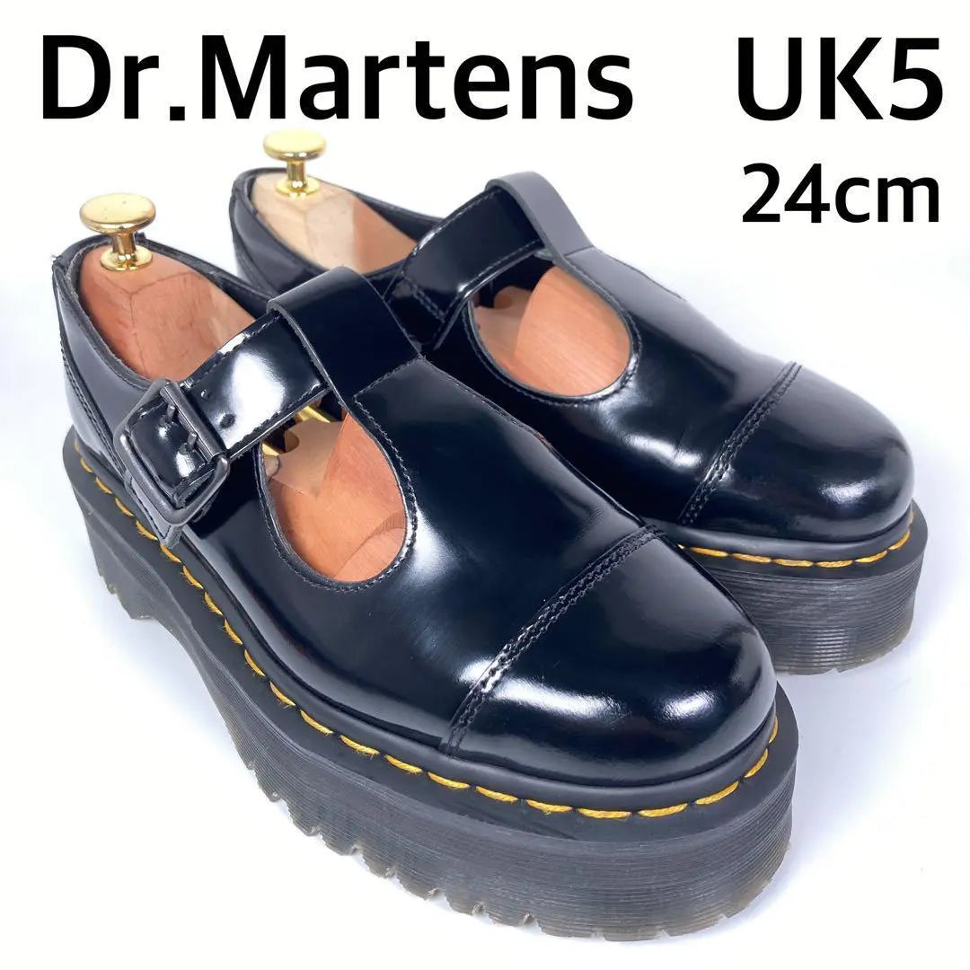 Dr. Martens BETHAN Zapatos de cuero con correa en T ultra gruesa y cinturón en color negro