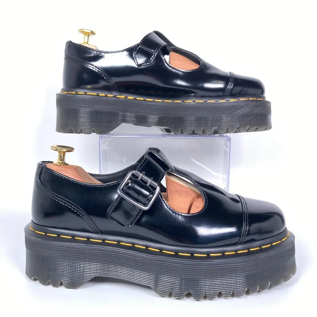 Dr. Martens BETHAN Zapatos de cuero con correa en T ultra gruesa y cinturón en color negro