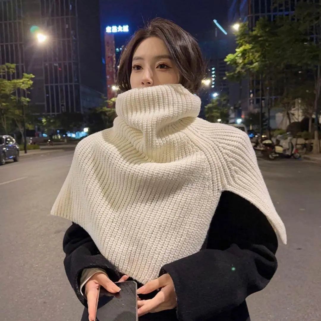 Knit neck warmer, white, snood scarf, cold protection, autumn, winter, outerwear