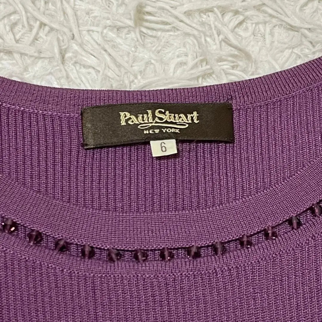 [Paul Stuart] Short-sleeved rib knit U-neck stretchy adult cute plain beautiful