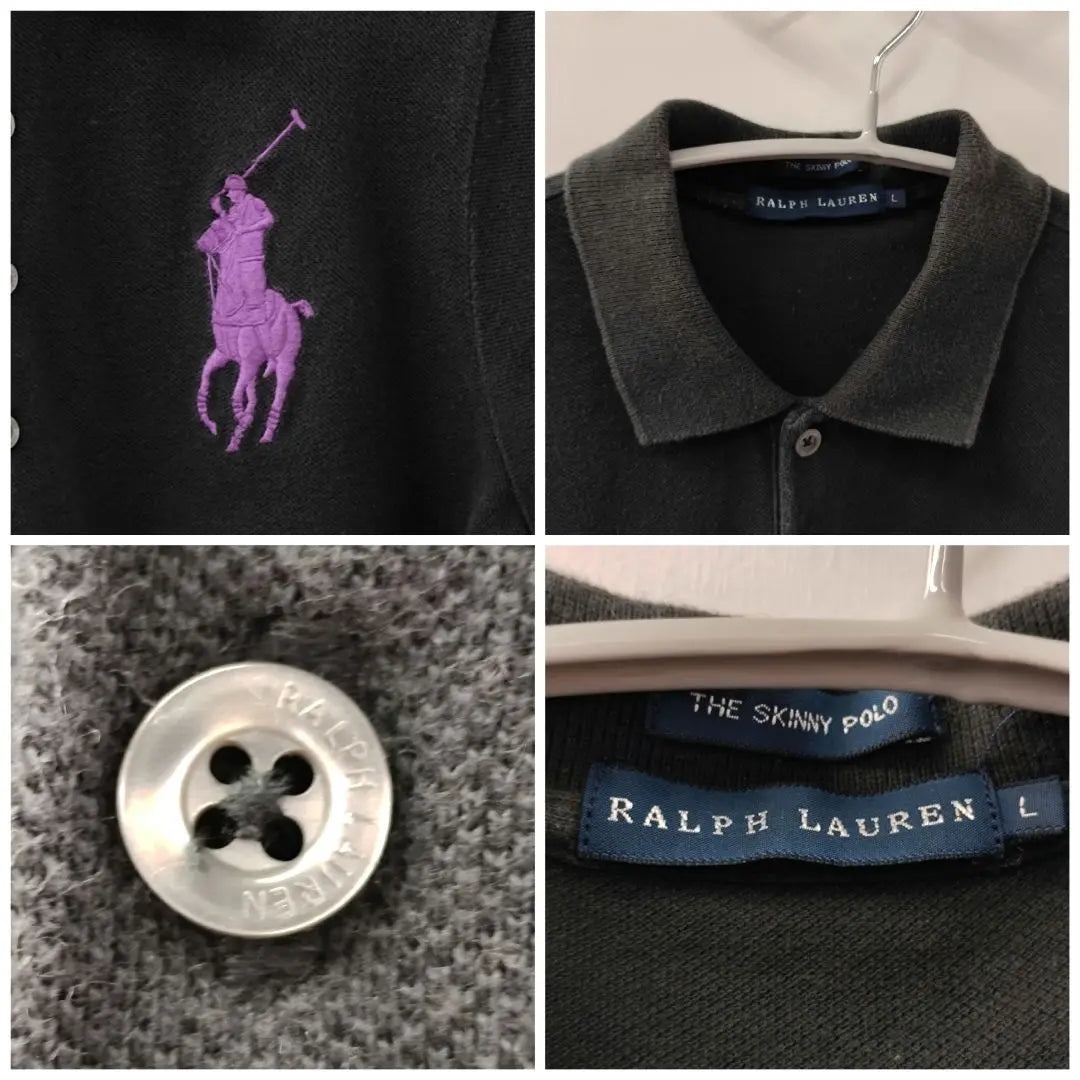 642 Ralph Lauren Camisa polo ajustada negra Big Pony L