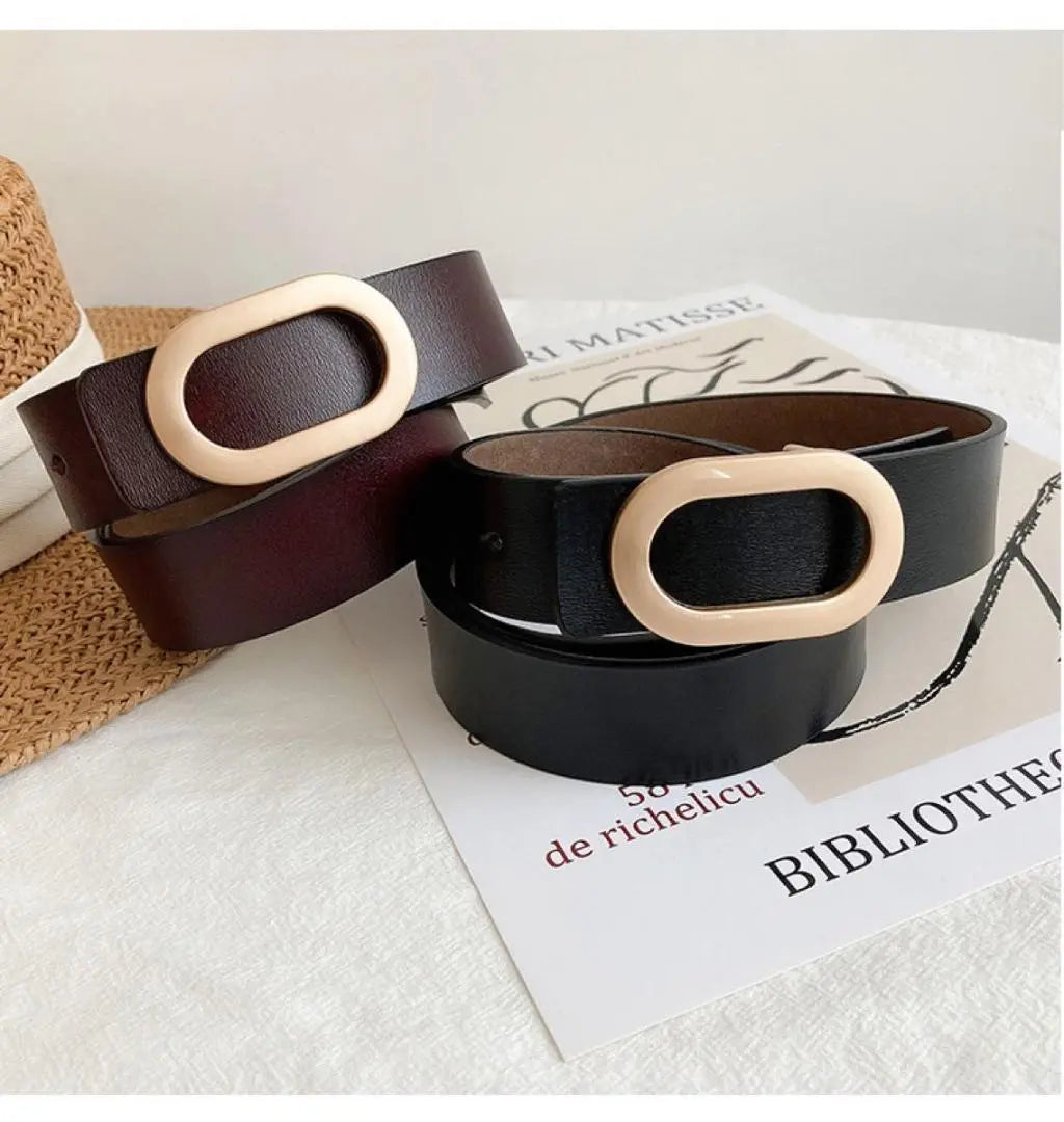 Women's belt Korea faux leather waist mark oval buckle