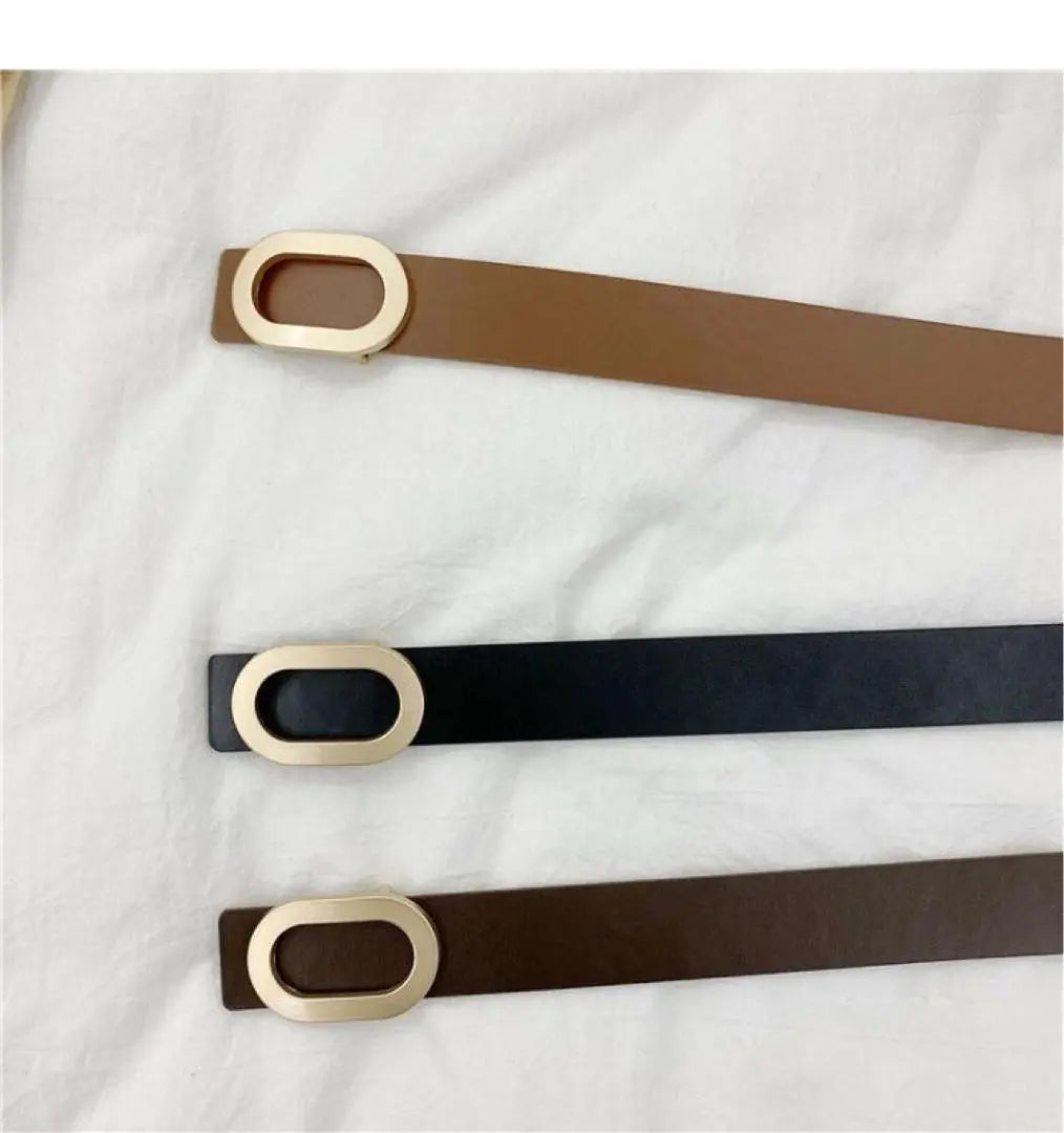 Women's belt Korea faux leather waist mark oval buckle