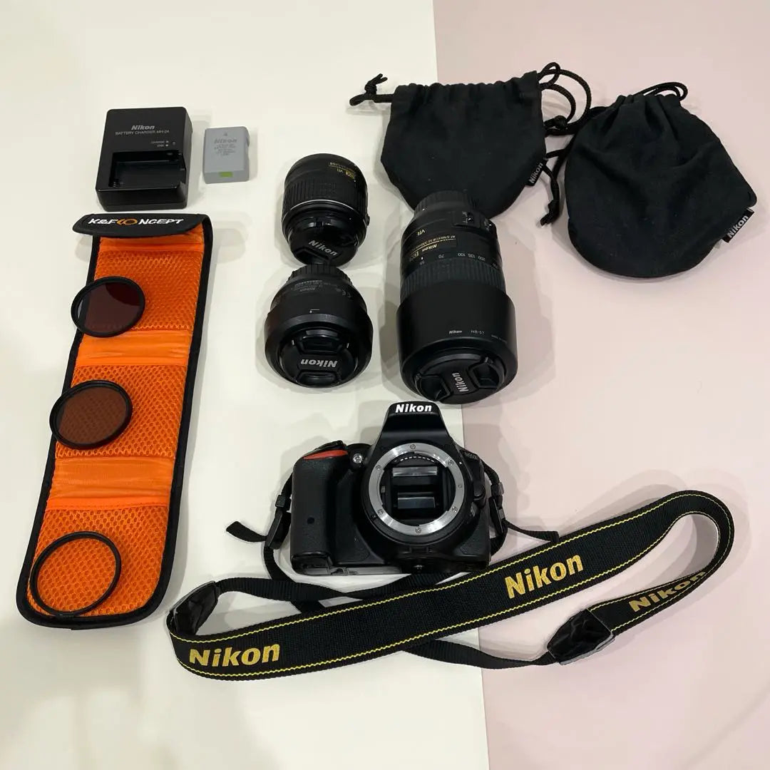 Nikon D5500 digital SLR camera with 3 lenses and 3 filters