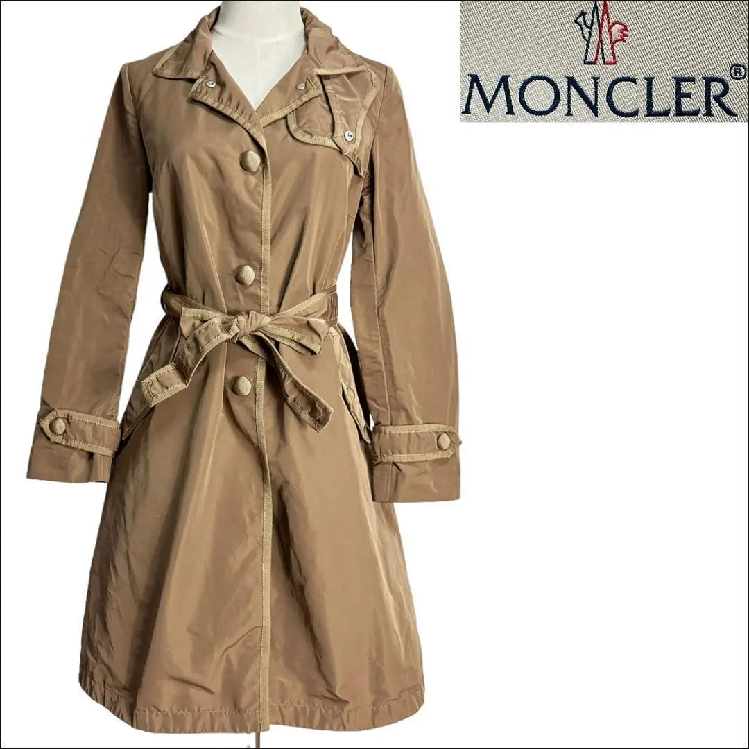 J3086 Beautiful Moncler Belted Tape Walnut Button Nylon Trench Coat Brown 0