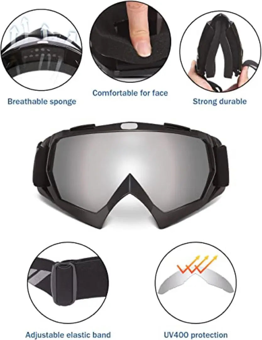 New silver mirror [UV protection] Anti-fog function for goggles, skis, snowboards, etc.