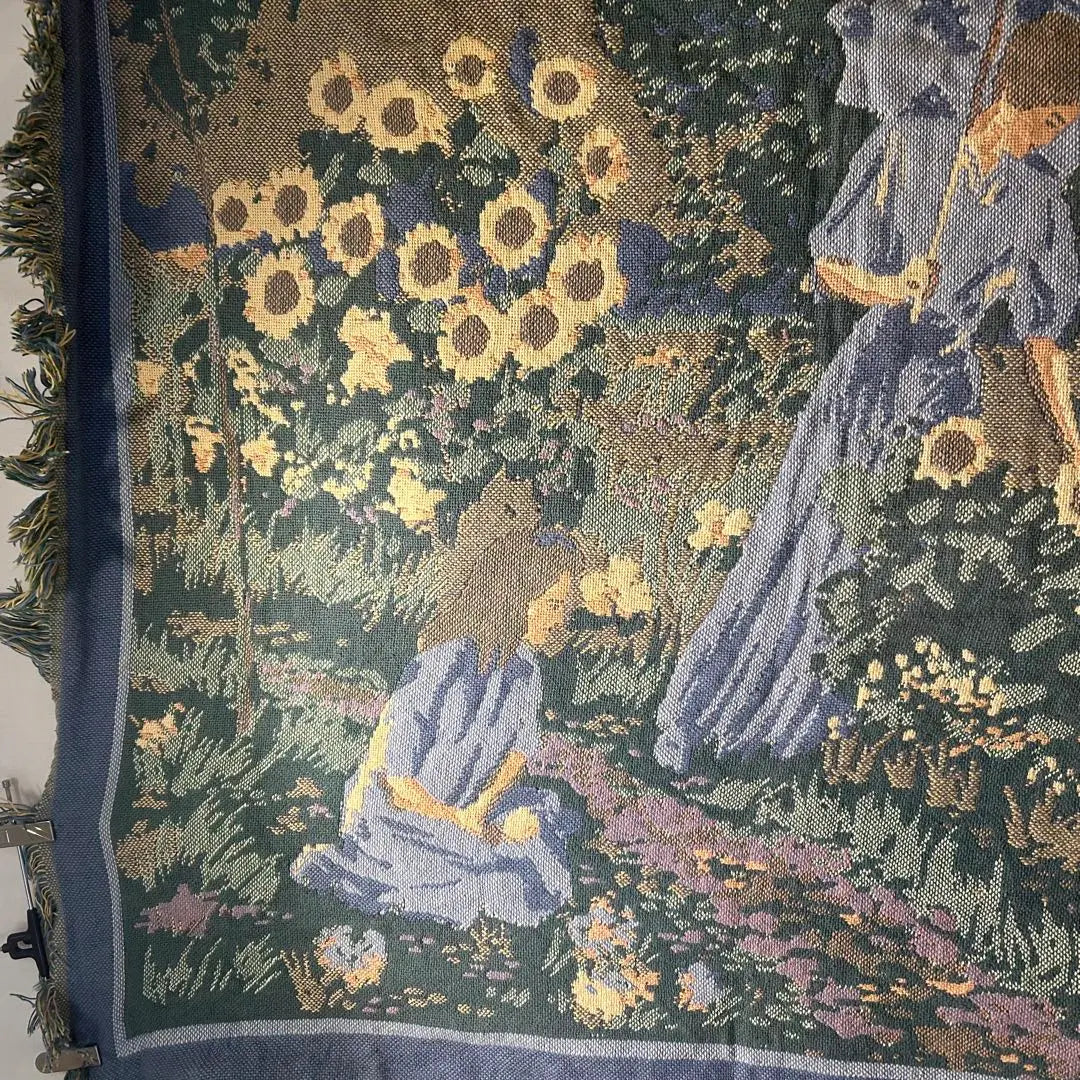 Tapiz de flores y personas, alfombra, muebles antiguos, pintura vintage de EE. UU.