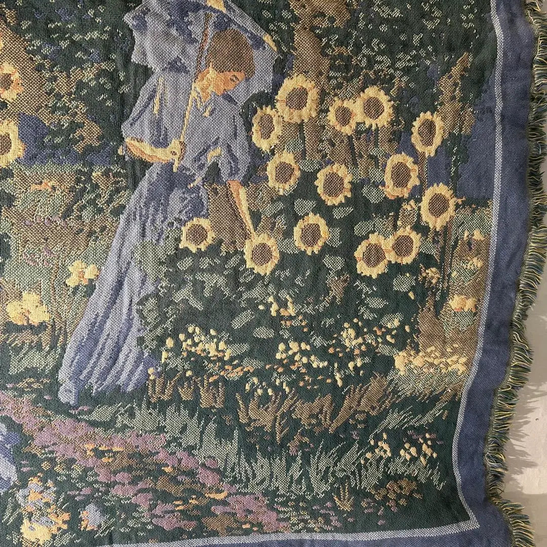 Tapiz de flores y personas, alfombra, muebles antiguos, pintura vintage de EE. UU.