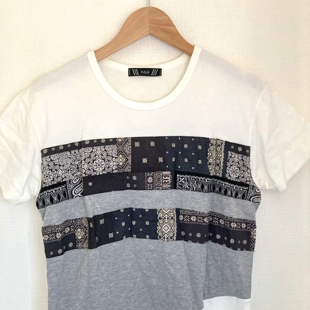 HALB T -shirt Short Sleeve Men's White Different Material Total Pattern M | HALB Tシャツ　半袖　メンズ　ホワイト　異素材　総柄　M