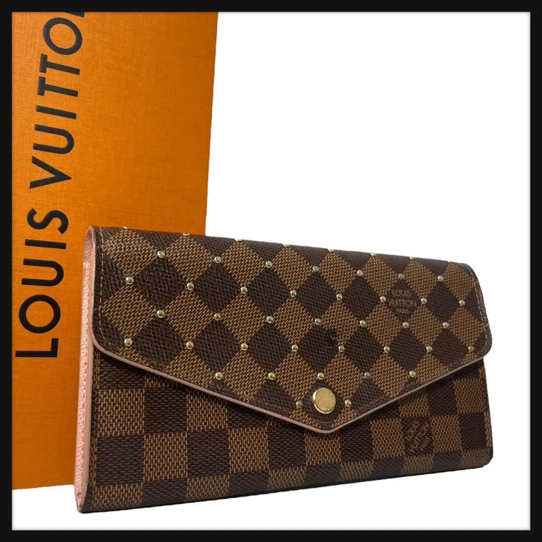 [Good condition/rare model] Louis Vuitton Sarah Long Wallet Damier Ebene Studs