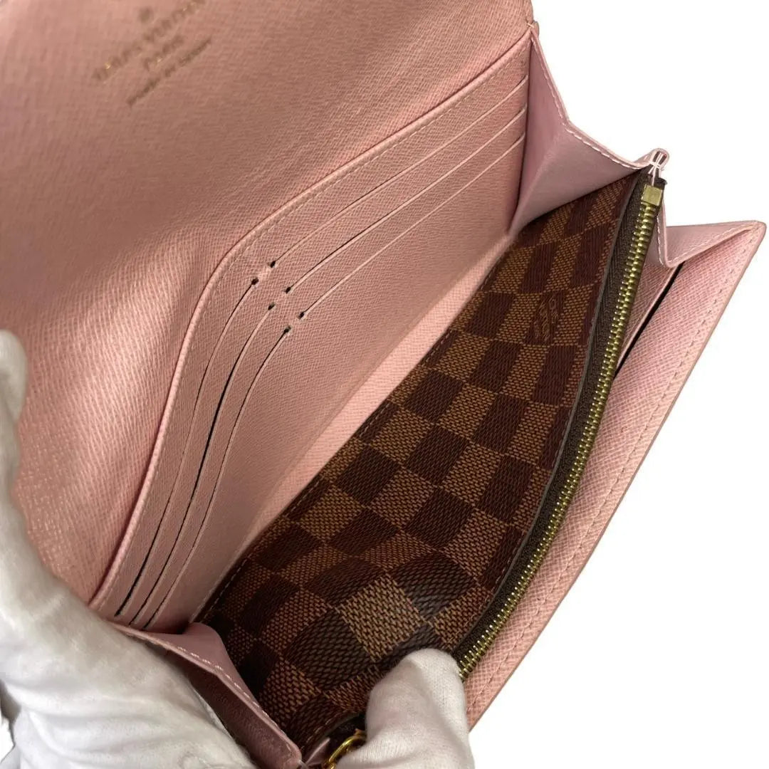 [Good condition/rare model] Louis Vuitton Sarah Long Wallet Damier Ebene Studs