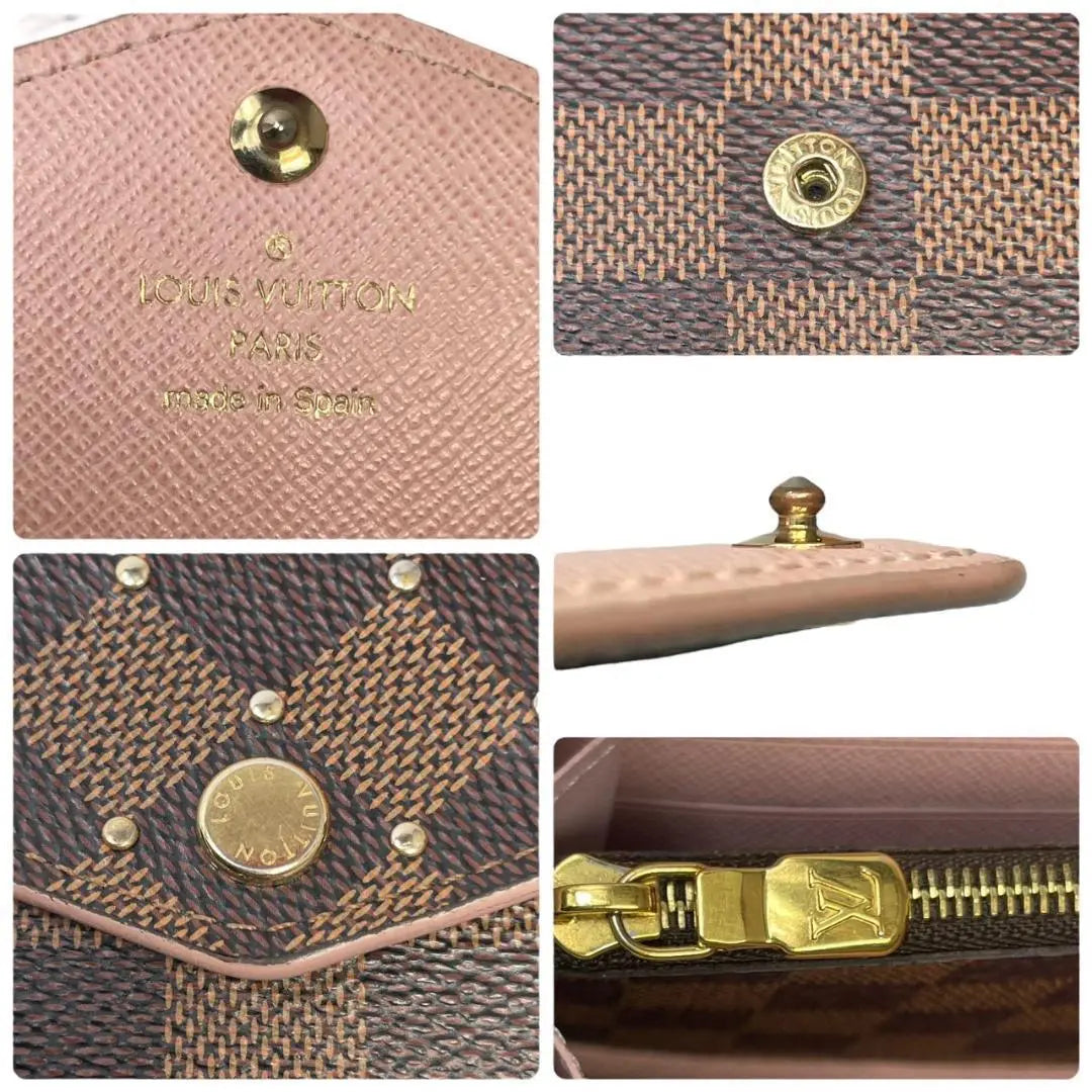 [Good condition/rare model] Louis Vuitton Sarah Long Wallet Damier Ebene Studs