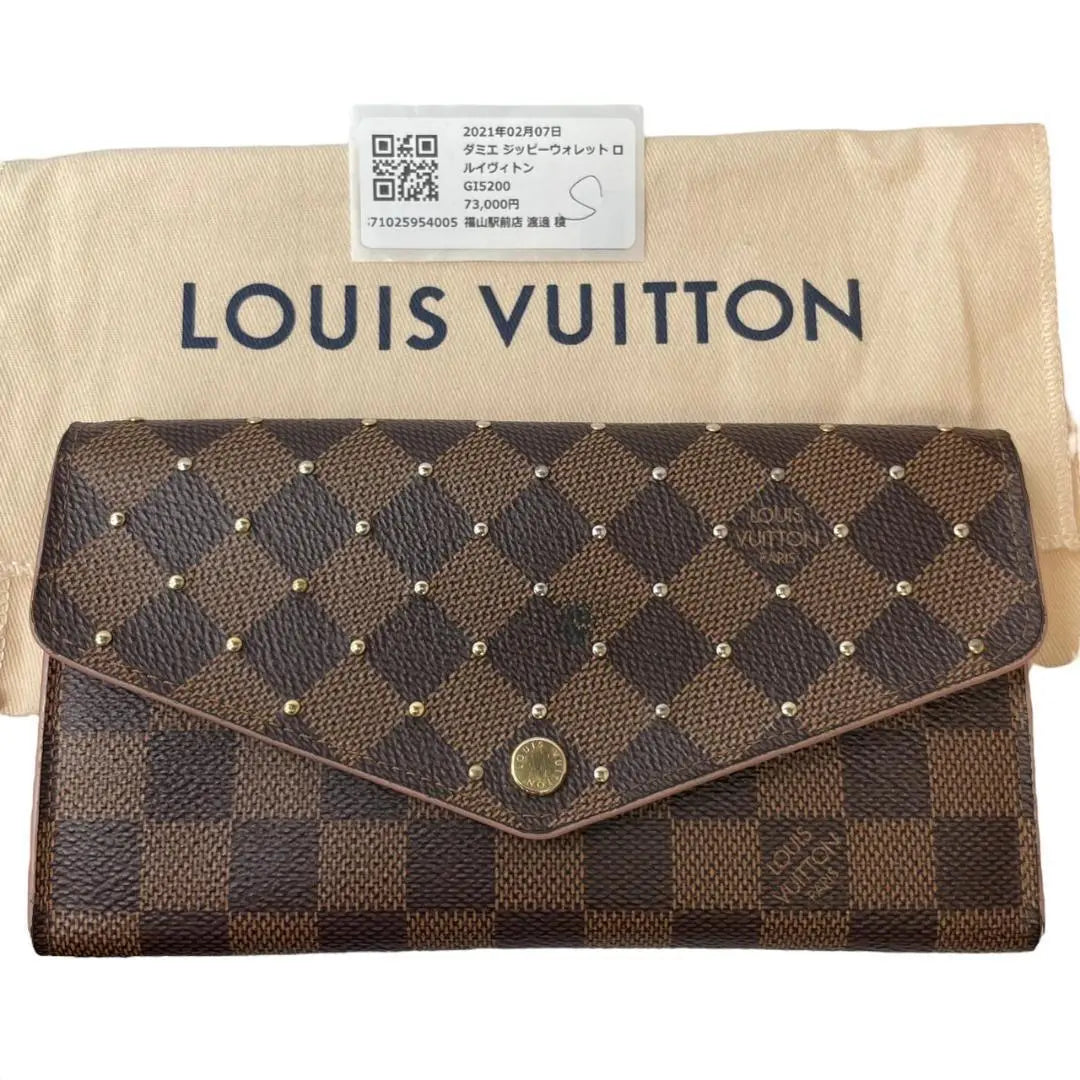 [Good condition/rare model] Louis Vuitton Sarah Long Wallet Damier Ebene Studs