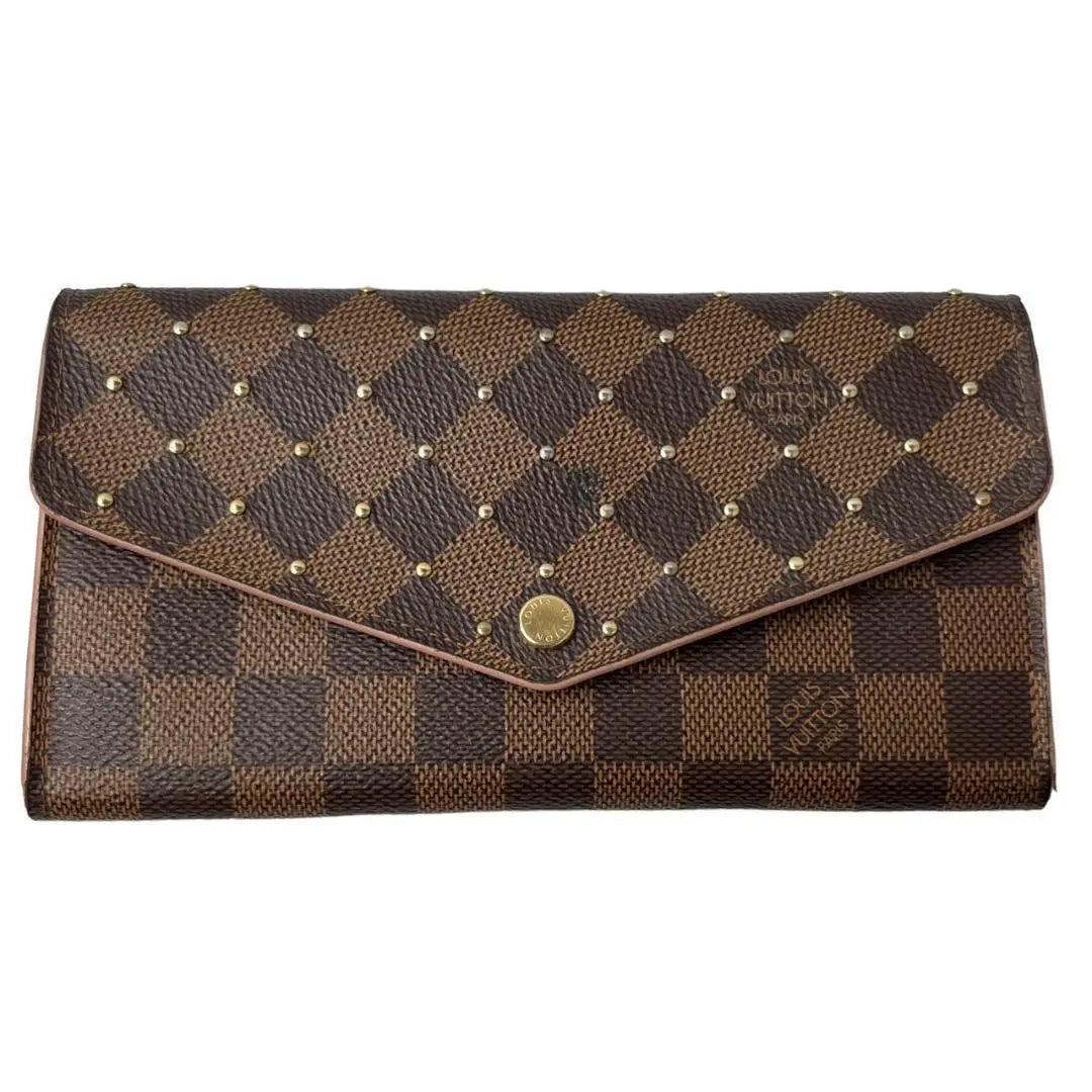 [Good condition/rare model] Louis Vuitton Sarah Long Wallet Damier Ebene Studs