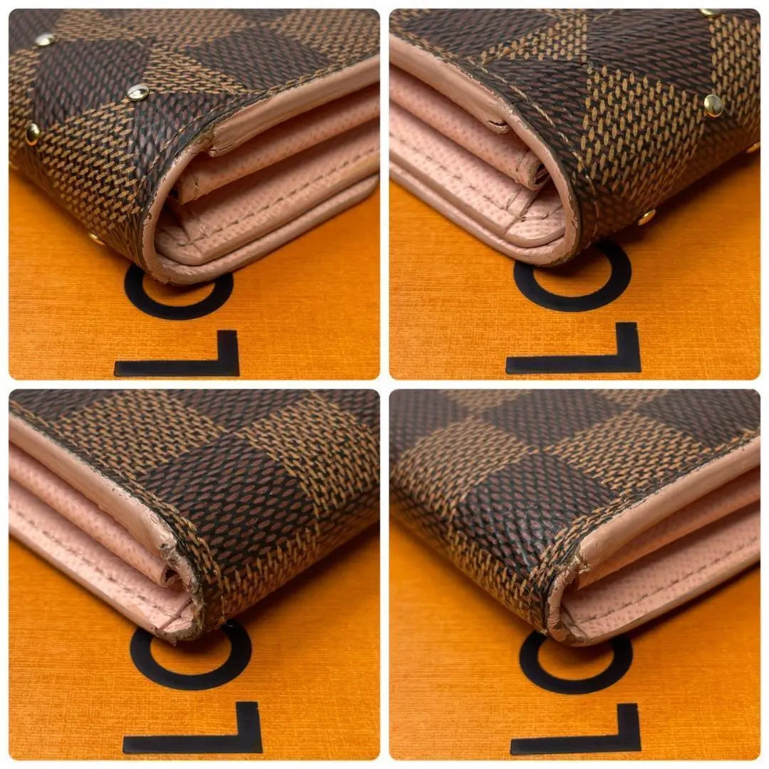 [Good condition/rare model] Louis Vuitton Sarah Long Wallet Damier Ebene Studs