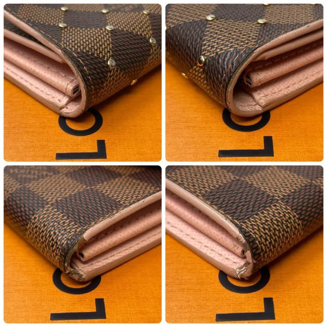 [Good condition/rare model] Louis Vuitton Sarah Long Wallet Damier Ebene Studs