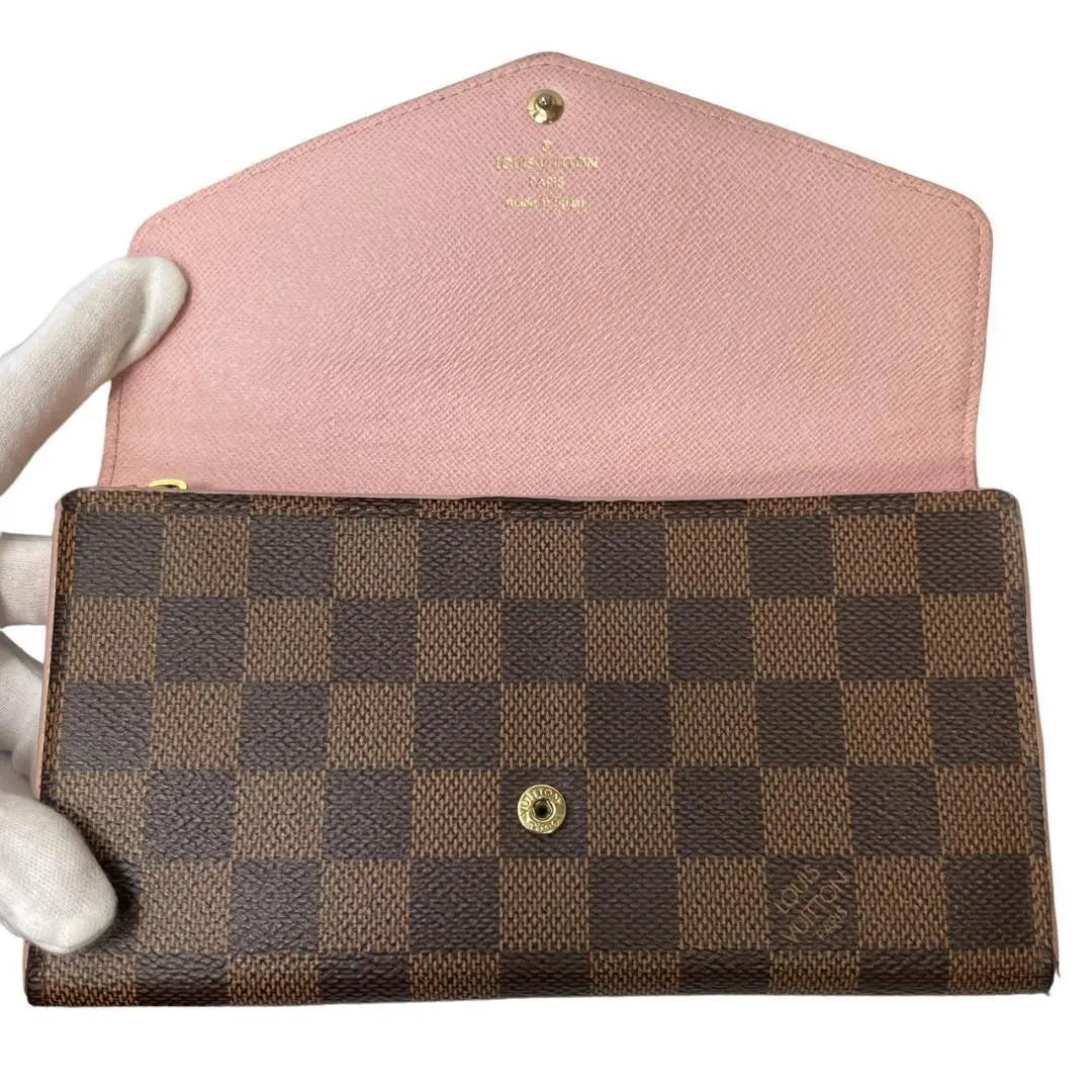 [Good condition/rare model] Louis Vuitton Sarah Long Wallet Damier Ebene Studs